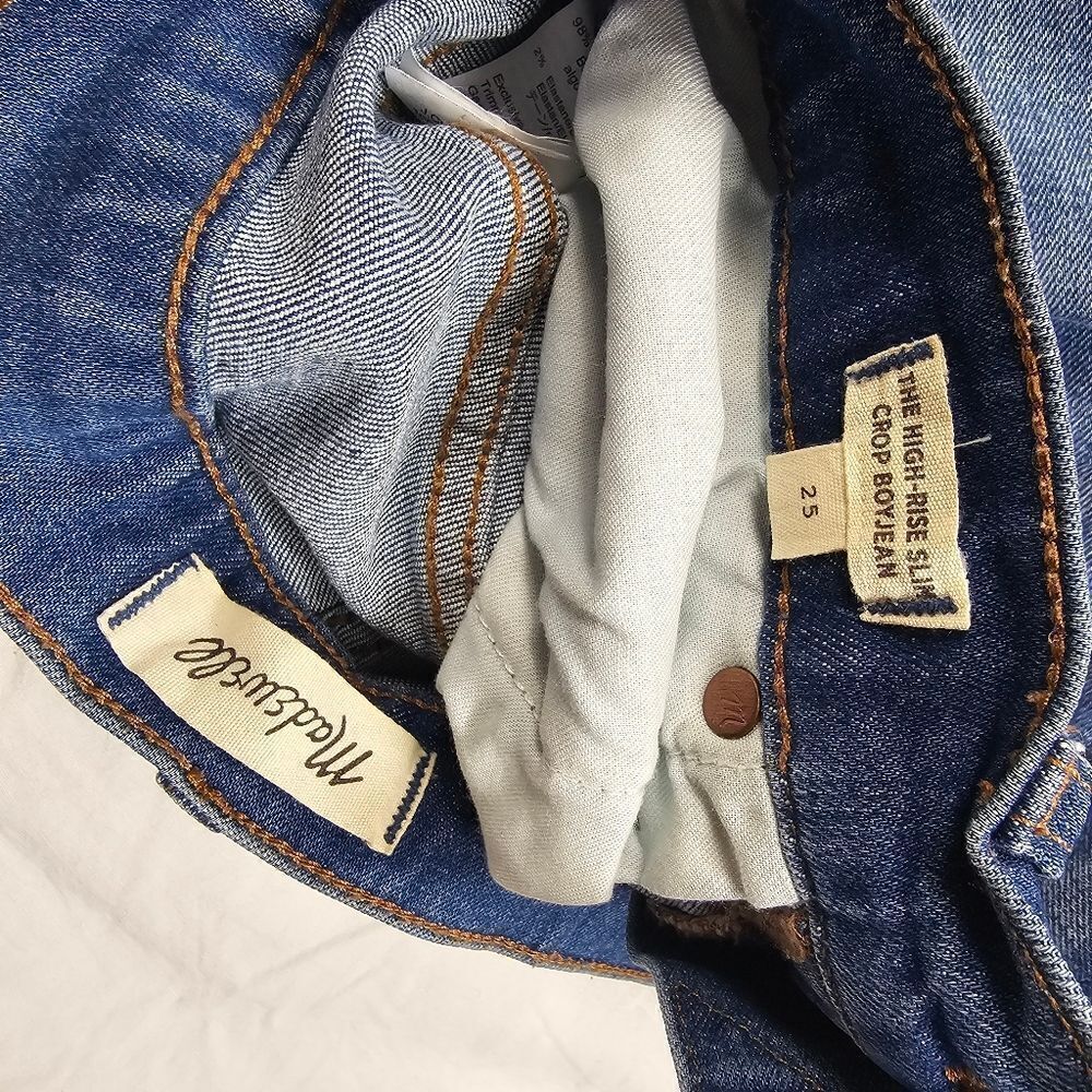 Madewell High Rise Slim Crop Boy Denim Distressed Jeans Women's Size 25 - Picture 3 of 10
